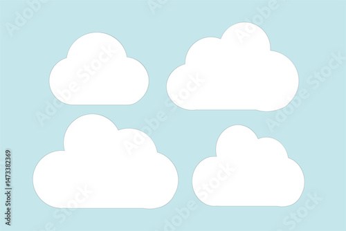 set of clouds ,White Cartoon Clouds on Blue Sky Background, Simple white cloud illustrations on a light blue sky background, suitable for children’s projects, weather  icons , wallpapers, 