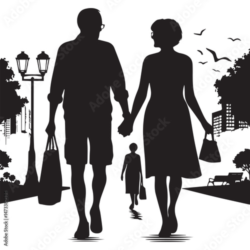 Senior Couple Walking Silhouette

Happy Elderly Couple in Park Vector

Black and White Senior Family Stroll