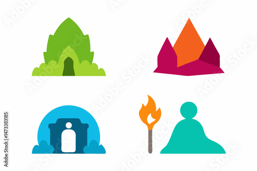 set of Exploring Cave icon silhouette vector illustration