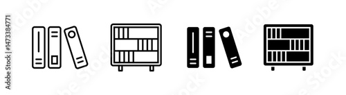 Library icon line style and flat glyph style. Icon set related to education, school, and learning.