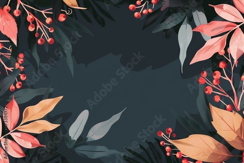 vector leaf and berry autumn fall wedding invitation card