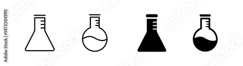 Science beaker icon line style and flat glyph style. Icon set related to education, school, and learning.