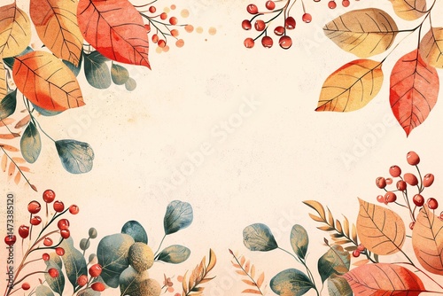 vector leaf and berry autumn fall wedding invitation card