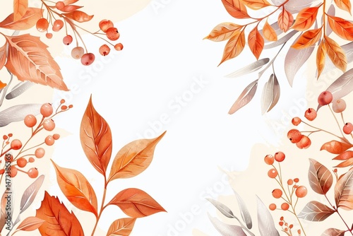 vector leaf and berry autumn fall wedding invitation card