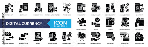 Digital Currency Black Glyph Icon Collection