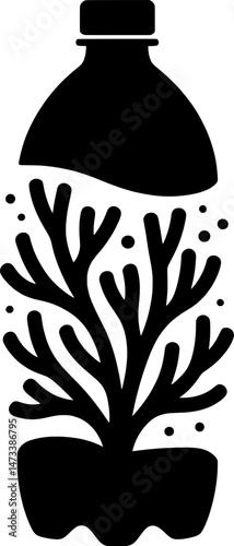 Plastic bottle transforming into bleached coral silhouette