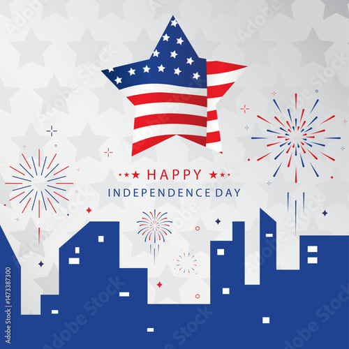 4th of July Independence Day background with firework party for square design