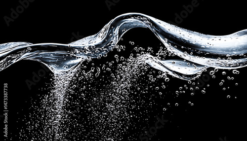 Clear water waves. Water wave isolated on black background.