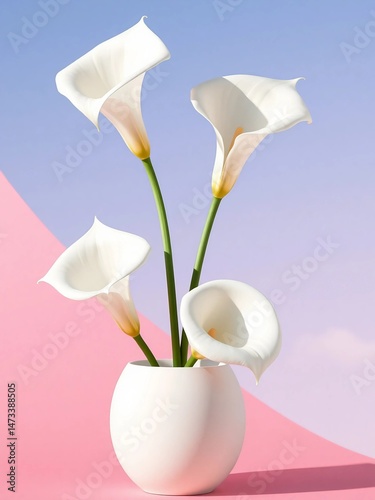 Serene Display of White Lilies in a Vase Under a Clear Blue Sky