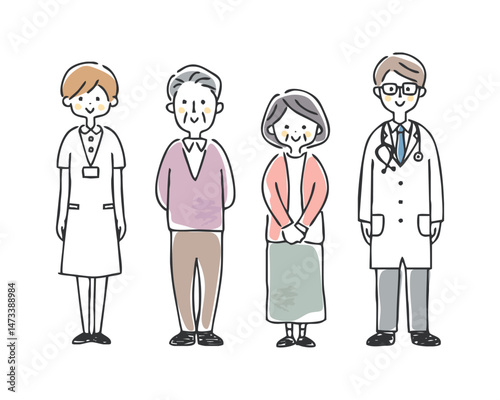 医療従事者とシニアのイラスト