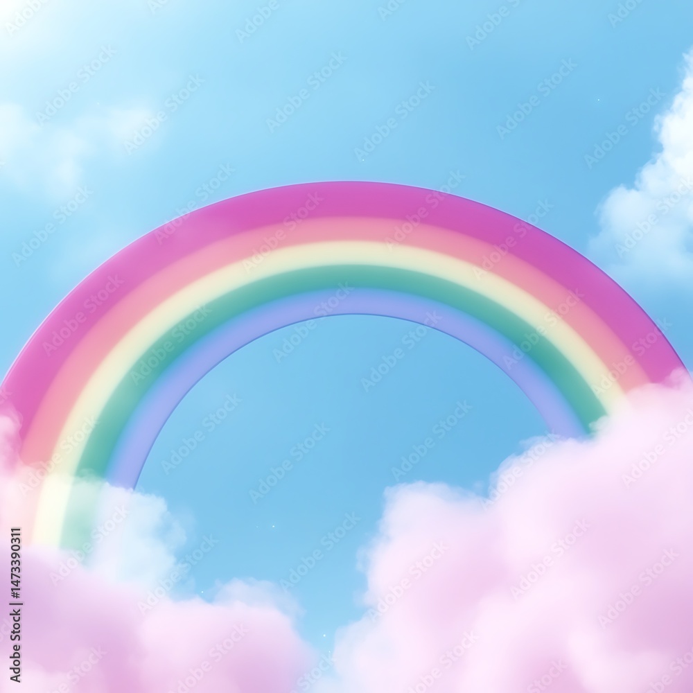 Pastel Rainbow Arch in a Dreamy Sky Above Fluffy Pink Clouds Magical Background Image Pastel Rainbow Arch in a Dreamy Sky Above Fluffy Pink Clouds Magical Background Image