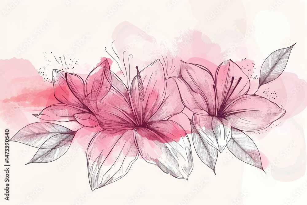 Obraz premium vector line style hand drawn abstract botanical flower wedding banner