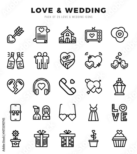 Love & Wedding Icons Pack Lineal Style. Vector illustration.