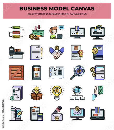 Business Model Canvas: 25 Essential Icons for Strategic Planning