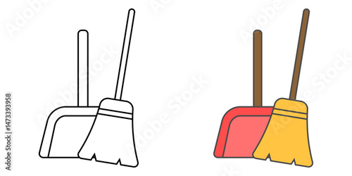 Cleaning room icon – broom and dustpan representing tidying up, household chores, and maintaining a clean living space.