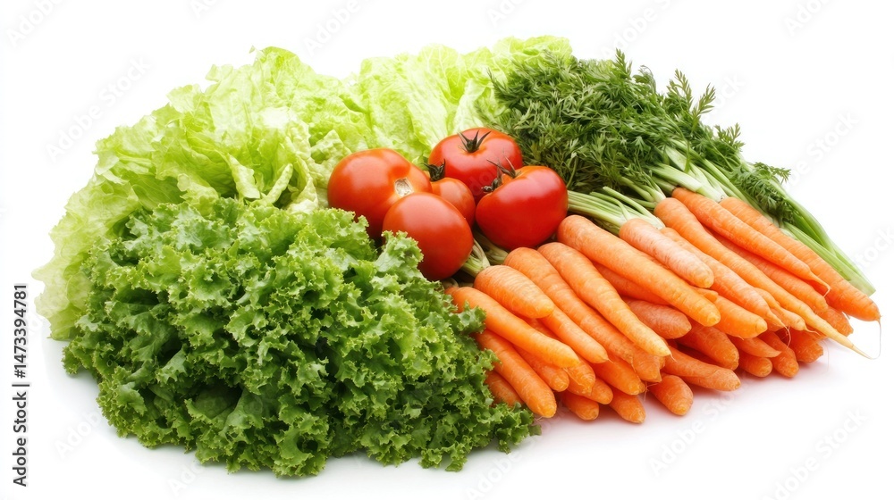 A Vibrant Still Life Featuring Fresh Carrots, Lettuce, and Tomatoes A Vibrant Still Life Featuring Fresh Carrots, Lettuce, and Tomatoes