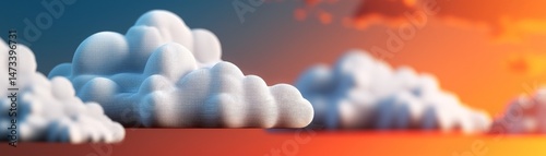 Obraz na płótnie Real-Time Data Flow in the Digital Cloud Environment, Soft, textured clouds against a vibrant sunset background create a serene atmosphere. w salonie