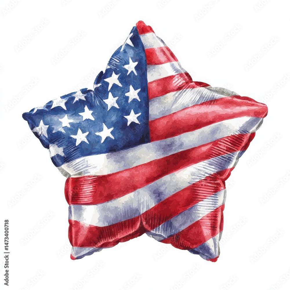 Fototapeta premium Patriotic Star: A festive balloon in the shape of a star, adorned with the iconic stars and stripes of the American flag, symbolizing patriotism and national pride.