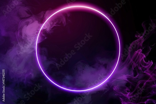 vector purple circle in cloud of smoke on black background vector realistic illustration of round frame shimmering