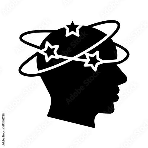 Tired Man with Nausea Symbol Collection. Migraine, Dizziness, Headache, Distracted Head Line and Silhouette Black Icon Set. Man Feel Dizzy Pictogram. Isolated Vector Illustration.