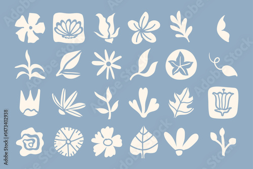 Botanical icon, symbol of plant leaf and flower. Pottery elements, contemporary decorative icon, vector illustration