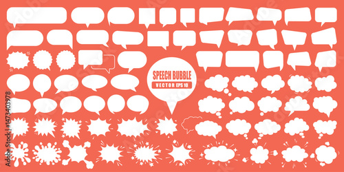 Speech bubble set blank comic balloon empty dialogue cloud cartoon shape vector illustration creative design isolated on red background playful expressive communication