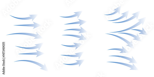 Set of blue arrow showing air flow. Air flow vector illustration, blue cold fresh stream from the air conditioner vector illustration isolated on white background.