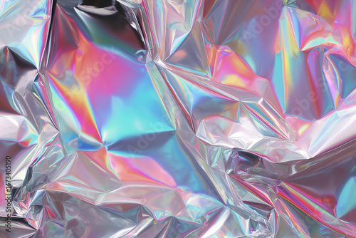 Close-Up of Crumpled Holographic Foil with Iridescent Reflections
