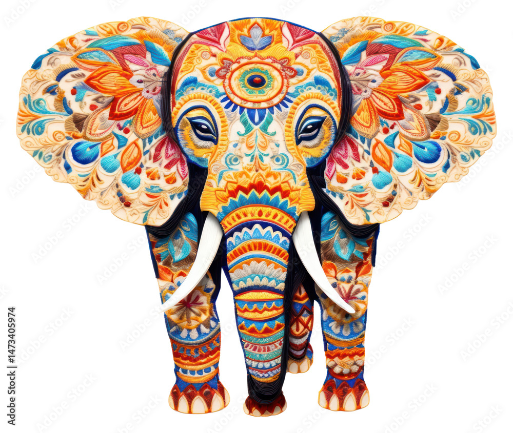 Obraz premium PNG The elephant in embroidery style animal mammal art.