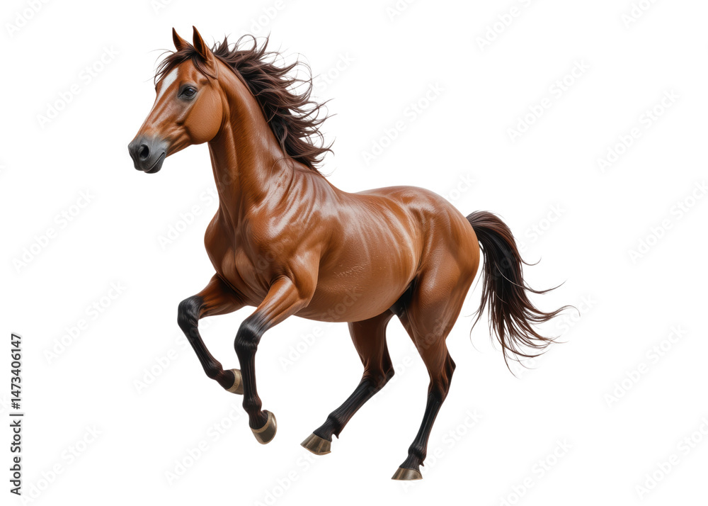 Naklejka premium Brown horse rearing up, isolated on transparent background, power, strength, freedom