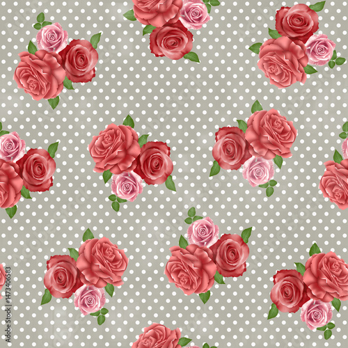 Fototapeta Naklejka Na Ścianę i Meble -  watercolor rose flower seamless pattern on grey background