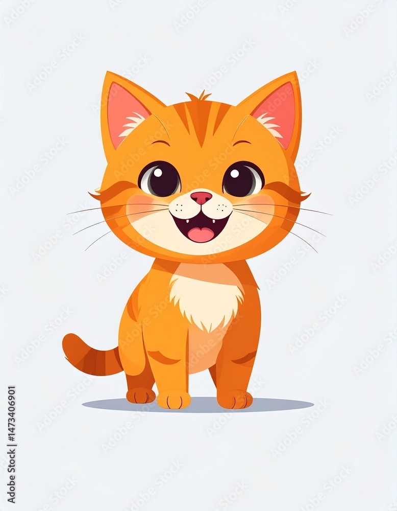 Fototapeta premium Kitten orange smiling happy with simple background