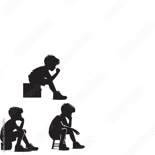 Depressed young student set silhouette image , Depressed young student silhouette png , Depressed young student silhouette vector