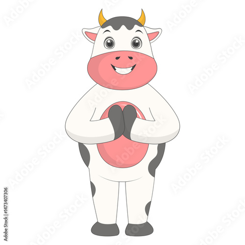 Cute Baby Cow Character. Vector Cartoon Illustration.