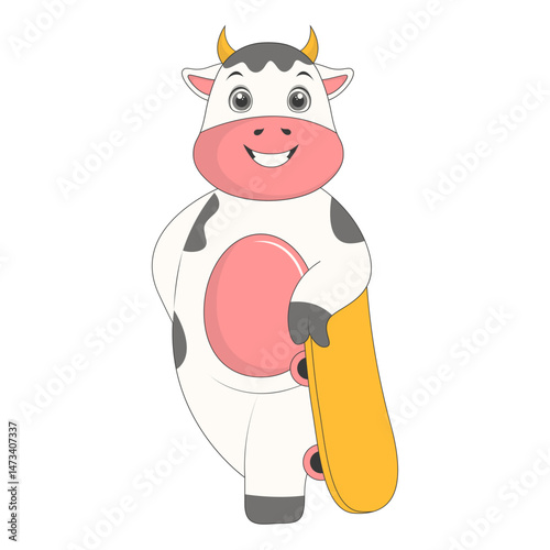 Cute Baby Cow Character. Vector Cartoon Illustration.