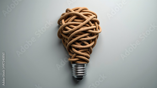 Lightbulb made of tangled brown rope
 photo