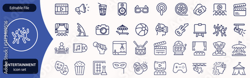 Entertainment set of web icons in line style. Lifestyle and Entertainment icons for web and mobile app. Theater, cinema, video, dance, theater, game. Vector illustration
