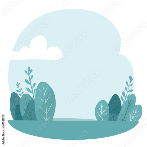 Tropical island landscape vector illustration with palm trees, sea, and summer sky clouds