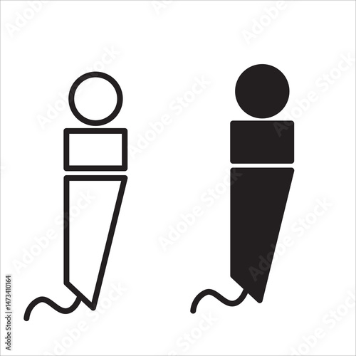 Set of Simple Microphone Icon and Microphone  Silhouette