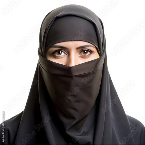 woman in full burqa isolated on transparent background