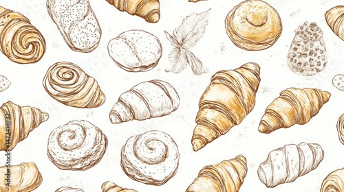Wallpaper Mural Bakery pattern with assorted pastries Torontodigital.ca