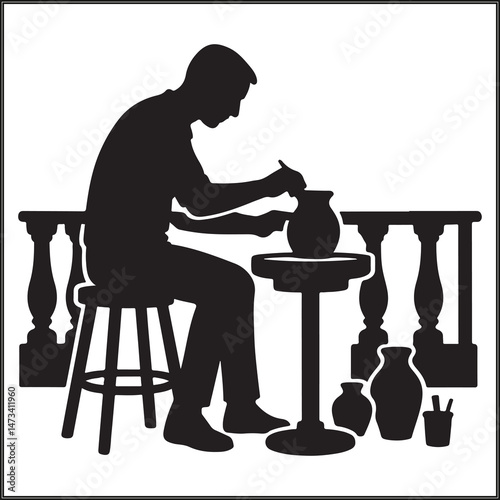 Man Making Pottery on Rooftop