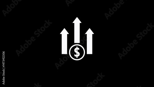 Glowing of dollar sign icon and up arrow isolated on transparent background. Loop animation video of a coin money dollar with an upward arrow concept icon with alpha channel