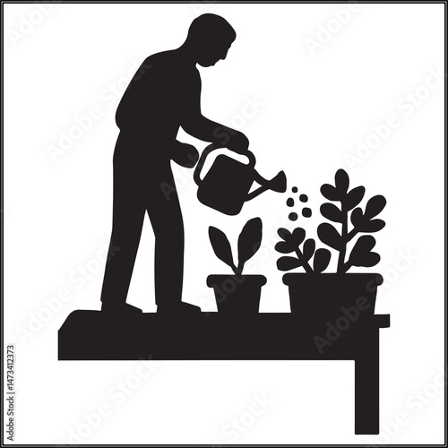 Man Watering Plants in Rooftop Garden