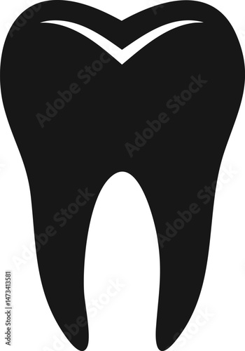 Vector Illustration of a Full Black Tooth Silhouette in Minimalist Style – Dental Healthcare Symbol and Medical Icon for Clinics, Apps, and Informational Graphics
