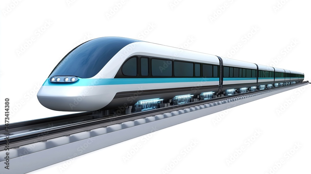 Naklejka premium High-Speed Maglev Train Network Reducing Carbon Emissions Isolated on White Background. Cutout.