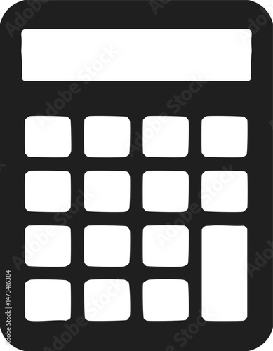 Vector Illustration of a Silhouette Calculator Featuring a Keypad Interface and Numeric Display, Minimalist Black and White Design with Geometric Shapes