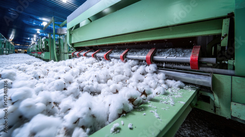 Wallpaper Mural Industrial cotton processing machinery, raw cotton flowing through a large-scale production line Torontodigital.ca