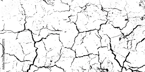 Crack seamless pattern. Repeating crackle texture. Black stone effect on white background. Repeated ground structure for prints design.