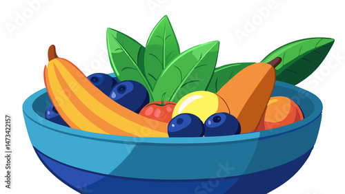 Colorful fruit bowl vibrant banana blueberries peach and pear Delicious healthy snack perfect for a